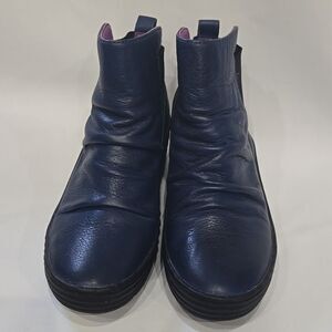 Bionica Blue Leather Wedge Booties Ankle Boots Size 7 Platform Soft Leather‎